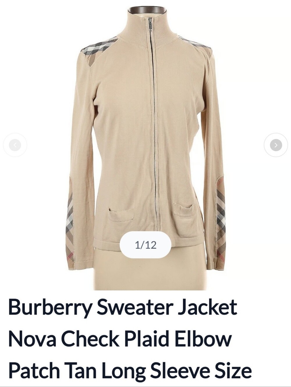 Burberry Beige Nova Check Zip Cardigan/Jacket Sizs XS-S? See Measurements